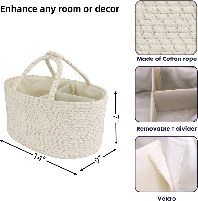 JUNBOLE Diaper Caddy Organizer Cotton Rope Baby Basket Nursery Storage and Portable Tote Bag for Car Ideal Baby Shower Gifts and Registry Must-Have for Newborn Essentials striped - Image 2
